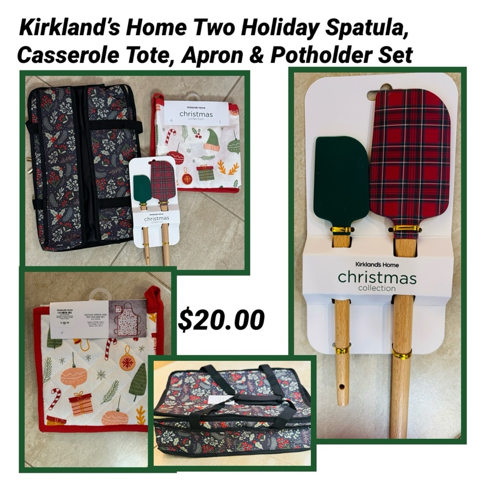 Kirkland’s Home Two Holiday Spatula, Casserole Tote, Apron & Potholder Set